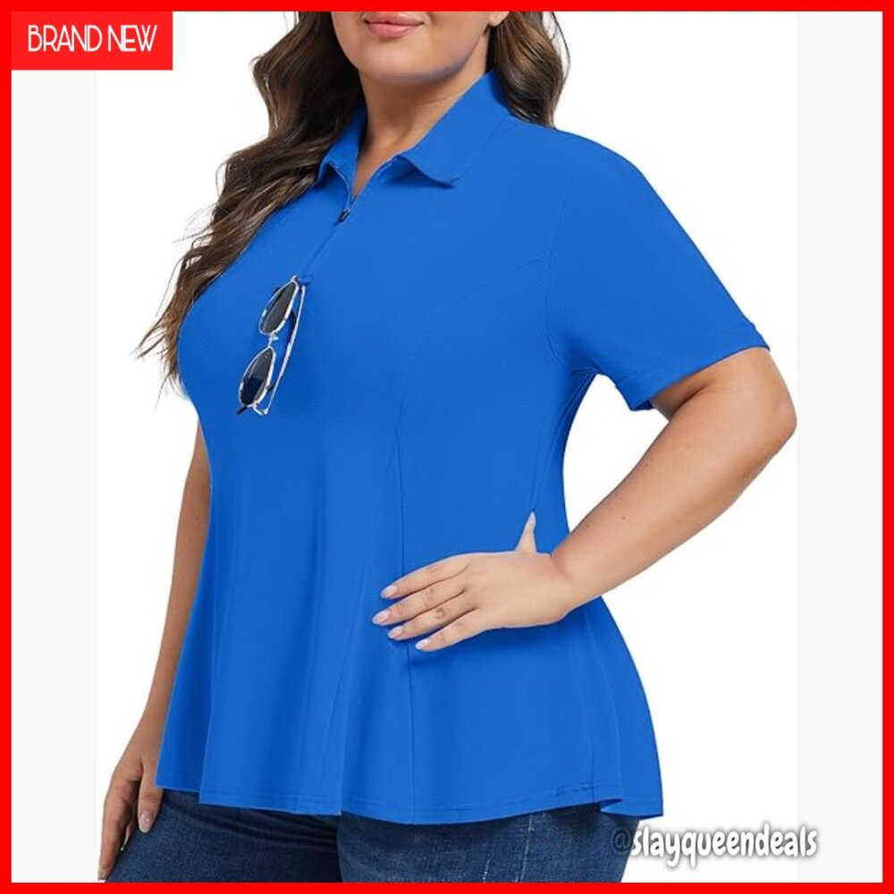 Plus Size Golf Polo Shirt UPF 50+ Loose Fit Quarter Zip Collar